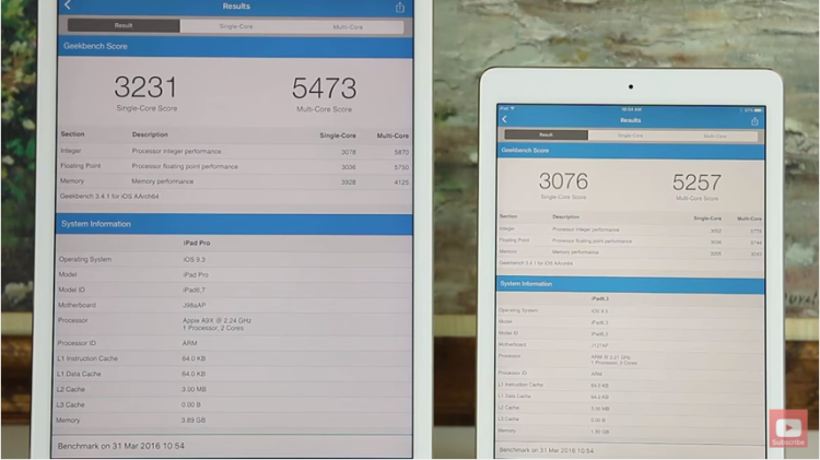 Ipad Pro 9.7 vs 12.9: Differences and Similarities: benchmarking test result